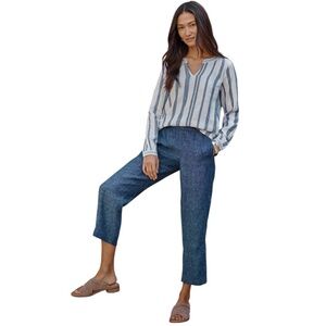 Pure Jill Linen Cropped Pants Deep River Multi NWT